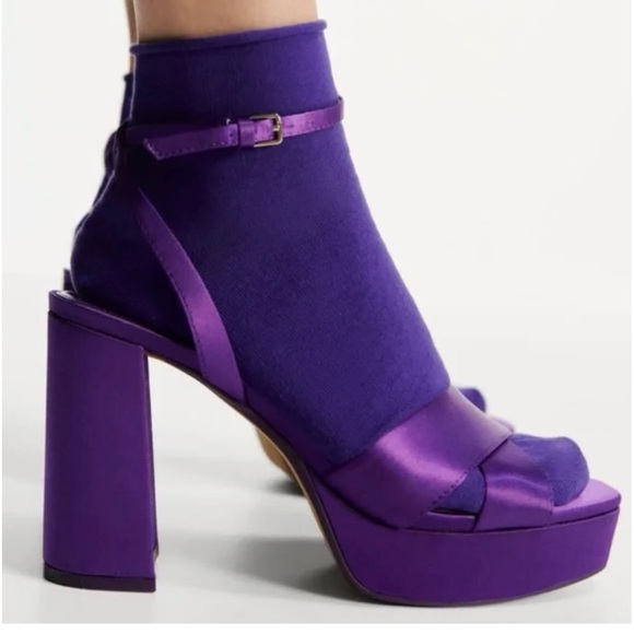Zara Purple Satin Chunky Heel Platform Sandals - Picture 14 of 14